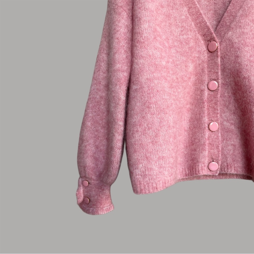 SEZANE Rosewood Pink Oversized Mohair Wool Knit V Neck Mia Cardigan Sweater - Picture 6 of 12